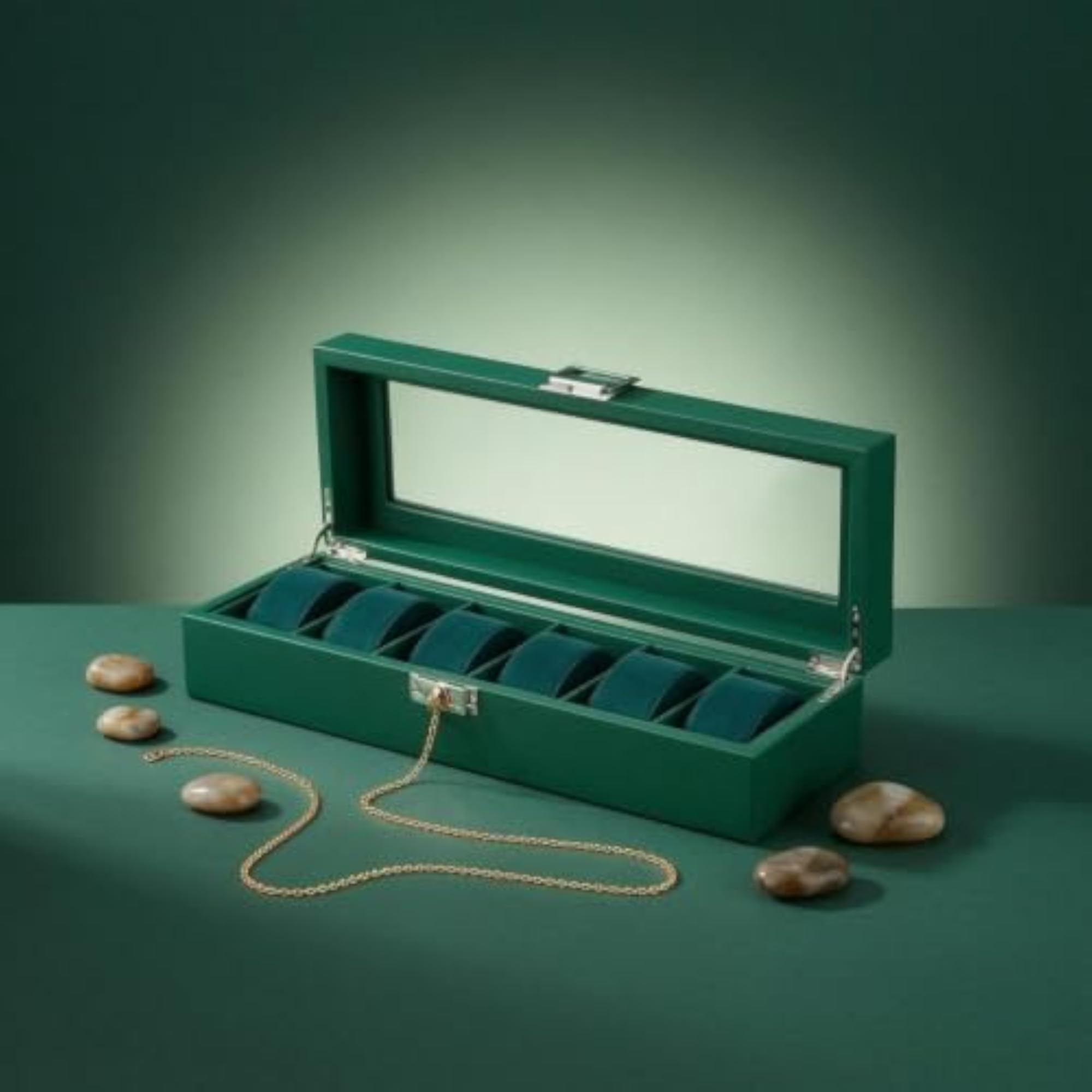 Metal Clasp Clear Top Watch Box with 6 Slots