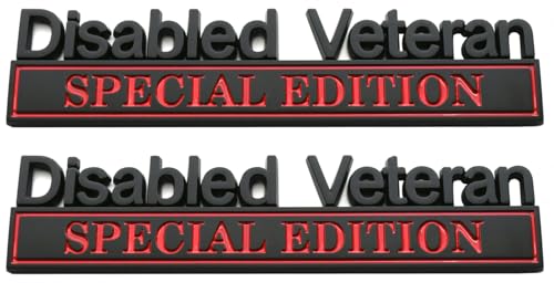 Image of 2pcs Disabled Veteran Special Edition Emblem Car Decal, Warrior Soldier 3D Sticker, Disabled Veteran Special Edition Letters Car Badges, Accessories (Black Red)