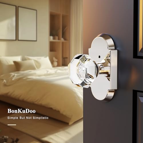 BonKuDoo Crystal Door Knobs with Lock for Bed/Bath, Interior Privacy Door Handle, Octagonal Glass Door Knobs Polished Chrome by BonKuDoo - Image 6