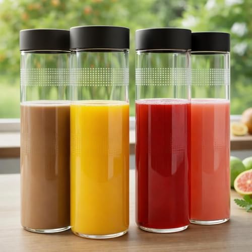 Image of CROCO JAR Wide Mouth Glass Water Bottle with Leak-Proof Airtight Double Layer Stainless Steel Lid for Water, Smoothie, Juices (750ML BLACK PK4)