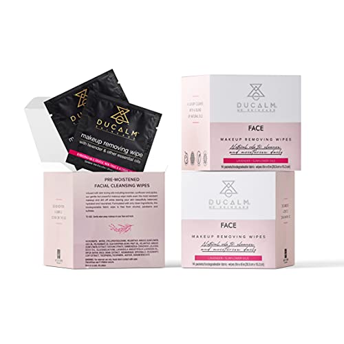 Natural Makeup Removing Wipes (42 Count) by Ducalm Skincare - Infused with Lavender, Sunflower and Jojoba - Gentle Towelette to Remove Resistant Makeup and Dirt - Alcohol and Paraben Free, 3pk