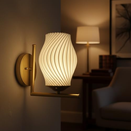 Image of Wall Lamp for Living Room | Wall Light Bedroom, Wall Decor with 7-INCH Unbreakable Polycarbonate Lampshade and Metal Fitting(with Bulb) (Spiral L)