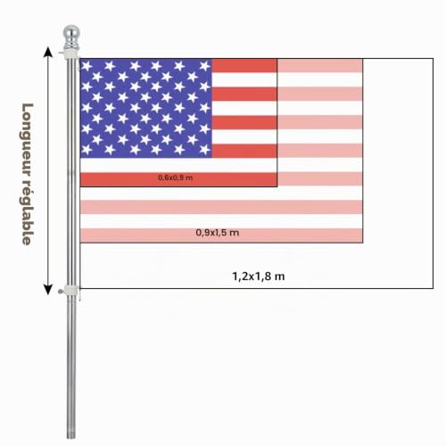 Mât de drapeau anti-enroulement 180cm avec support mural fixe blanc robuste - 7