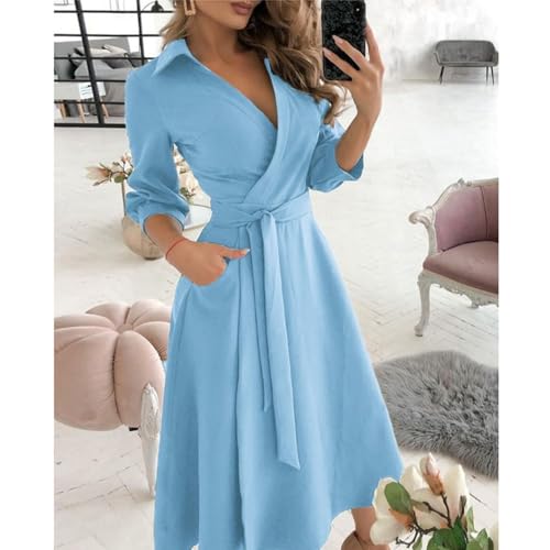 ZOCANIA Women Color Block Shirt Dress Lapel V Neck Long Dress Long Sleeve Button Down Hip Out Waist Office Business Dress2