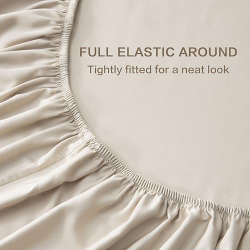 Image of Andency Full Sheets Set 100% Viscose Derived from Bamboo, Oatmeal | Cooling Summer Sheets, Deep Pocket Up to 16 inch, Silky Soft Hotel Luxury Breathable Bedding Sheets & Pillowcases