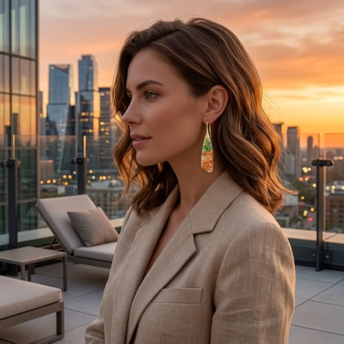 LumaBria Boho Natural Stone Dangle Earrings for Women, Lightweight Statement Drop Earrings, Handmade Gemstone Earrings for Daily Wear, Parties and Gif (Green Yellow Mix) — view 4