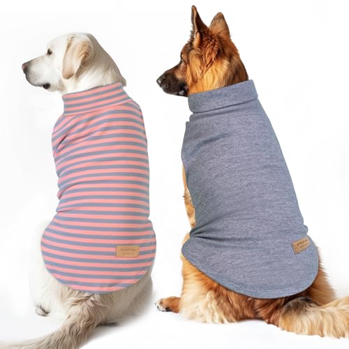 Image of KYEESE 2Pack Dog Sweater Warm Dogs Clothes Stretchy Pet Sweater Large Size Pets Soft Pet Sweatshirt Pullover Turtleneck Pets Coats Dog Sweaters for Large Dogs