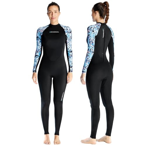 Fesjoy Traje de Neopreno de Cuerpo Entero para Mujer UPF50+, Traje Surf, Tejido Ice-Sense para Buceo, Estampado Negro (M) - imagen 3