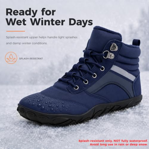 Image of Womens Mens Winter Barefoot Boots Warm Minimalist Wide Toe Box Snow Boots Zero Drop Sole Outdoor Water Resistant Ankle Booties