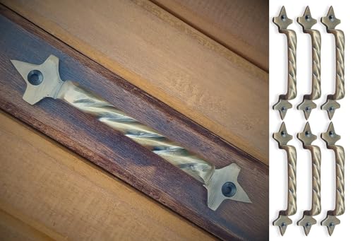 Image of Mix&Match Cast Iron Twisted Handle - 6 Inch Antique Brass Finish | Rope Style Cabinet, Wardrobe, Cupboard & Furniture Door Handle | Pack of 6 Pcs with Screws
