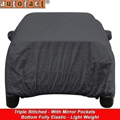 Image of Autofact Car Body Cover with Mirror Pockets Compatible for Mahindra Quanto (Triple Stitched, Bottom Fully Elastic, Dark Grey)