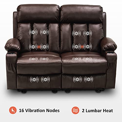 Mcombo Power Loveseat Recliner, Electric Reclining Loveseat Sofa With Heat And Massage, Cup Holders, Usb Charge Port For Living Room 6075 Faux Leather (Loveseat Recliner, Dark Brown) #TOP2