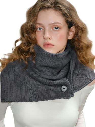 Babalet 100% Wool Scarf Women Winter Knitted Beanie Warm Cable Knit Shawl for Women with Buckle Thick Chunky Thermal Neckwear