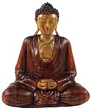 GURU SHOP Holzbuddha, Buddha Statue, Handarbeit 30 cm, Anjali Mudra - Modell 7