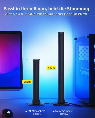 LuminexDesigns RGB Lightbar LED TV & Gaming Hintergrundbeleuchtung, 25cm Smart Light Bars, TV-Sync für Ambient Light, APP-Steuerung… – Ansicht 5