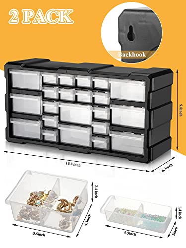 Gerrii 2 Pack 22 Drawer Stackable Storage Cabinet Plastic Parts Storage Hardware And Craft Cabinet Wall Mount Parts Organizer Drawers For Parts Crafts Toys, 9.8 X 19.3 X 6.3 Inches, Black #TOP2