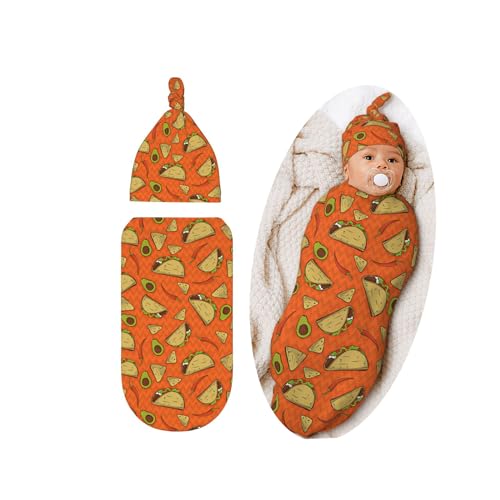 Image of Burrito Tortilla Taco Swaddle Blanket with Hat Set, Soft Newborn Swaddle Outfit Shower Funny Gift for Boys and Girls
