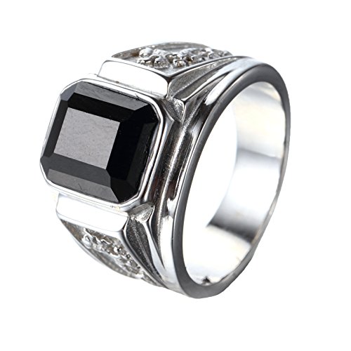 CARTER PAUL Hombres de acero inoxidable Negro ágata Piedra 18K promesa de la banda del anillo de bodas, Plata Negro, Tamaño 22