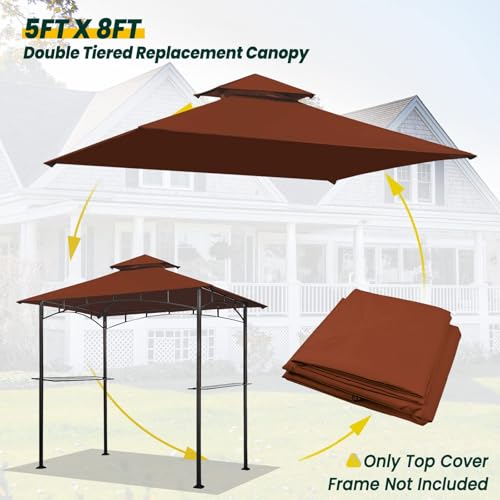 OLILAWN Grill Gazebo Replacement Canopy Roof, 5' x 8' Outdoor BBQ Gazebo Canopy Top Cover, Double Tired Grill Shelter Cover with Durable Polyester Fabric, Fit for Model L-GG001PST-F, Burgundy by OLILAWN - Image 3