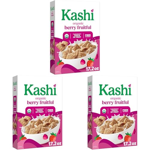 Kashi Breakfast Cereal, Organic, Fiber Cereal, Berry Fruitful, 17.2oz Box (1 Box) (Pack of 3)