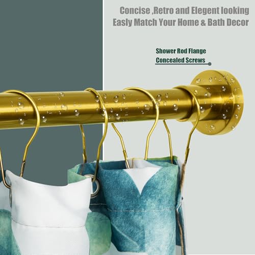 Image of Artiwell Heavy Duty Shower Rod, Adjustable Shower Curtain Rod, Expandable 47-84 Inch, Permanent Mount Shower Rod, Never Rust Stainless Steel For Window Curtain and Closet, Brushed Gold