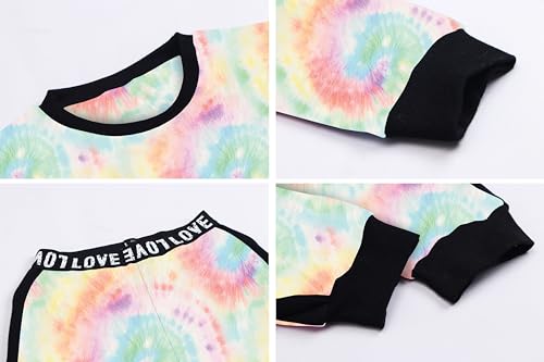 Image of Betusline Girls 2 Piece Outfits, Tie-Dye Pullover Crop Sweatshirt Tops + Sweat Jogging Pants 2 Pieces Clothes Set,Light Thread,9-10 Years = Tag 150