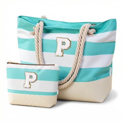 Image of Vavabox Initial Beach Tote Bag for Women, Water-resistant Travel Beach Bag Pool Bag Set, Birthday Gifts for Women Mom