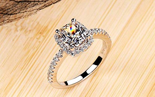 Cutedoumiao Cushion 3ct CZ Engagement Rings for Women Cubic Zirconia Promise Halo Engagement Ring 925 Sterling Silver Solitaire Engagement Ring (7)3