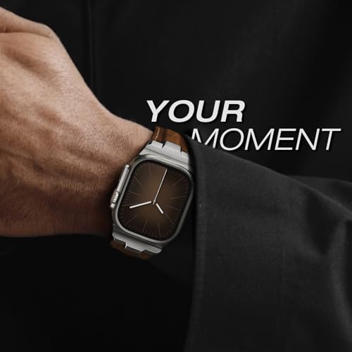 Image of Leather bands Compatible With Apple Watch Ultra Band 49mm 46mm 45mm 44mm 42mm, Superior Genuine Leather Rugged Metal Connector Durable Strap for Men iWatch Ultra3 2 1,Series 11 10 9 8 7 6 5 4 3 SE3 SE