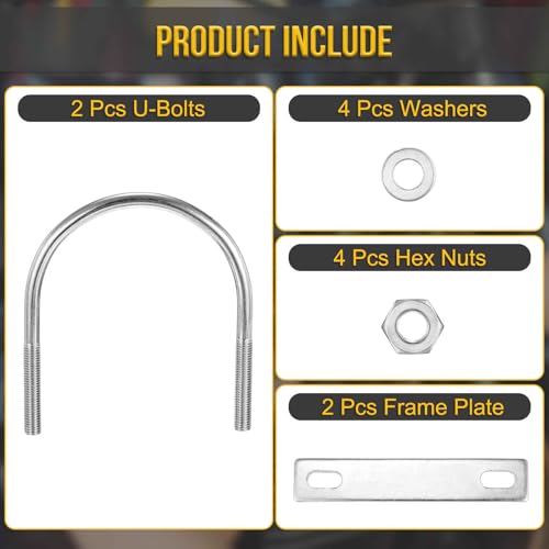 Image of DTGN M10x108x142mm U Bolts Round Kit - 2Set - 304 Stainless Steel U-Bolt Kit with Nuts, Washers, Frame Plate - Good for Pipe, Trailer, Automotive, Leaf Spring Fastener