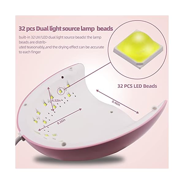 RedFlow UV LED Nail Lamp, Pink, Polycarbonate, LED Light, Large Size, Palm Print Auxiliary Irradiation, UV Protection Gloves