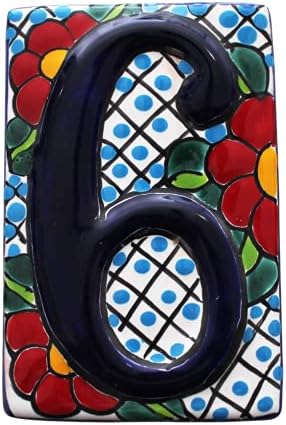 ARTESANO | Talavera House Numbers Hand Painted (1) | Address Number | Tiles for Sign | Ceramic Tile House 5.5 x 3.7 inches (Number 9)