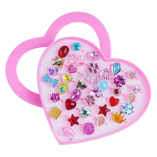 OSDUE 36PCS Anillo de Diamantes Ajustable para Niños, Anillos de Juguete para Niña, Joyería de Princesa, Anillo de Mampostería de Dibujos Animados,Adecuado para Cumpleaños Infantiles,Regalos de Fiesta