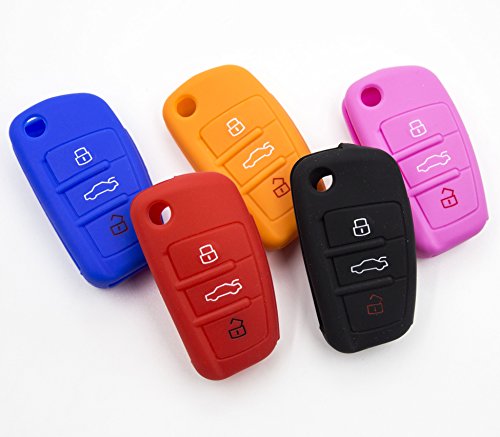 LIGHTKOREA Pack of 2Pcs Silicone Folding Key Case Cover Chain for Audi A3 A4 A6 A8 TT Q3 Q5 Q7 R8 (Blue + Random)