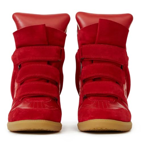 Image of Wedge Sneakers for Women, High Top Platform Suede with Hidden Wedge & Triple Strappy Band