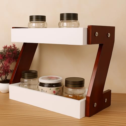 Image of Kundi 2-Tier Storage Shelf for Spices & Oils - Countertop Organizer with Shelf (White)
