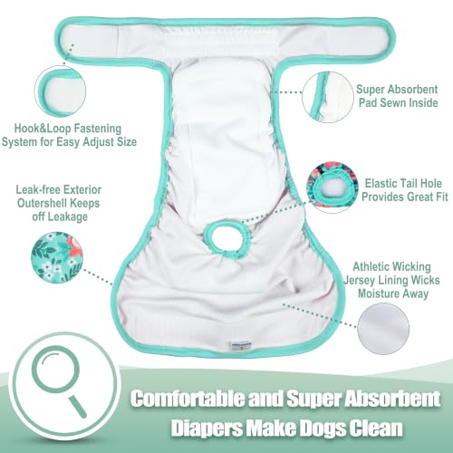 Image of wegreeco Female Dog Diapers, Washable Reusable Pet Puppy Doggie Diapers for Small Medium Large Female Dogs in Heat Period, Doggy Period Panties, 5 Pack, X-Large, Colorful Flowers