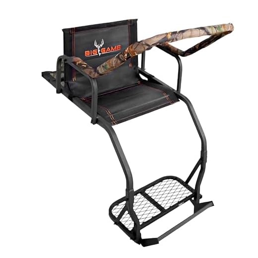 Big Game Treestands Warrior DXT Ladderstand,17 Foot Steel Outdoor Hunting Stand with Flip Back Footrest and Padded Seat, and Padded Shooting Rail