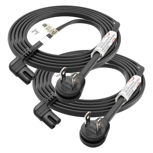 FIRMERST 2 Prong 6 feet Right Angle Power Cord 18AWG for TV, Printer, PS, 2 Packs