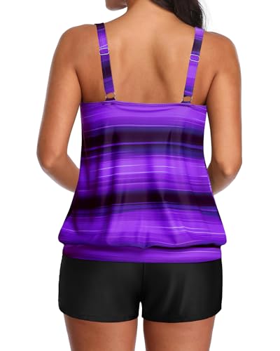 Image of Aqua Eve Two Piece Women's Tankini Swimsuits Blouson Swim Tank Top with Shorts Modest Bathing Suits