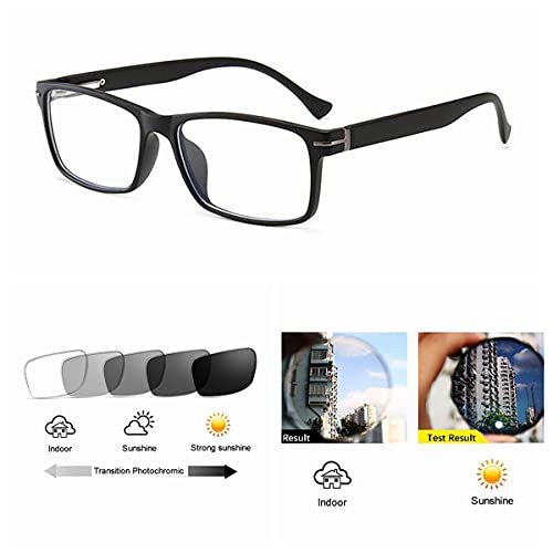bestsight1936 Men Women Rectangle Nerd Geek Transition Photochromic Reading Glass +1.0 ~+4.0 4.5 5.0 5.5 +6.0 (Black, 2.50)