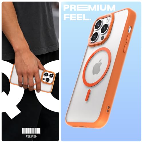 Image of Pikkme Back Cover for iPhone 14 Pro Max | Shockproof | Mag-Safe Compatible | Hard Transparent Back | Premium Raised Camera Protection | Bumper Case (Orange Mag-Safe)