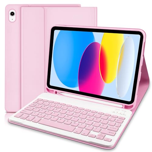 iPad 10th Generation Keyboard Case 10.9“2022, iPad 10.9 Inch Case with UK Layout Keyboard, Slim Smart Case With Detachable Wireless Bluetooth Keyboard for iPad 10th Gen 10.9 2022-Pink