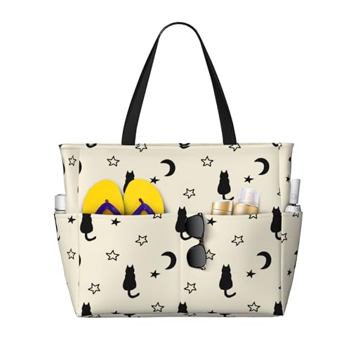 Animal Dark Gothic Cute Design Large Beach Tote Bags for Womens Mens Sandproof Swim Pool Bag with Zipper for Travel Vacation