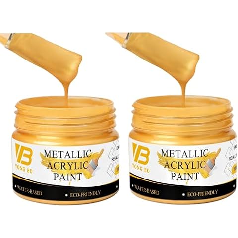 YongBo Acrylic Gold Paint, 200ml Metallic Gold Leaf Paint, Gold Paint for Metal, Wood, Headstone, Painting, Non Toxic Non Fading (100ml per Bottle) Cover