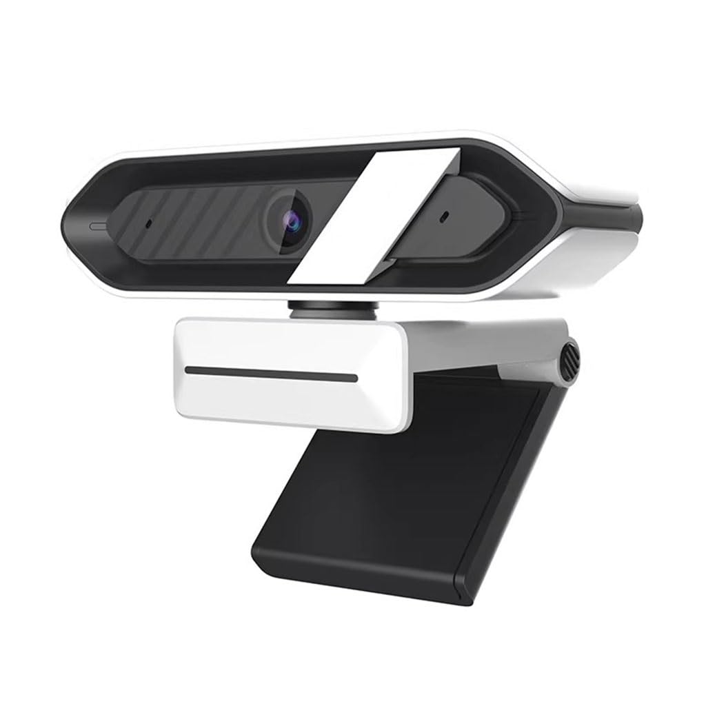 LEIYTFE 4K Full HD Webcam con Cubierta De Privacidad, Video Y Cámara De Ángulo Amplio con Micrófono, para PC De Escritorio O Ordenador Portátil, Corrección Automática De La Luz(Black White)