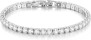 سوار تنس كلاسيكي مطلي بالذهب عيار 14 قيراط ومرصع بالزركونيا المكعب للنساء من فيروز جوليري - أساور للنساء من الزركونيا 4 ملم - مقاس 16.5-19 سم