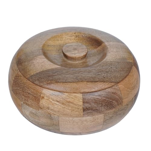 Image of Sanjeev Kapoor By OGGN Mango Wood 9 x 9 x 4 Inch, Casserole for Roti Hot Case | Wooden Roti Box | Hot Case Casserole | Big Chapati Storage Box for Home & Kitchen - Premium Wood Elegant Design