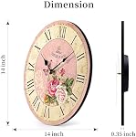 VIKMARI 14in Pink Wooden Wall Clock Roman Numerals Battery Operated Silent | Non-Ticking Vintage Round Indoor Clocks Rose Pink Style for Kitchen,Living Room,Bathroom,Bedroom
