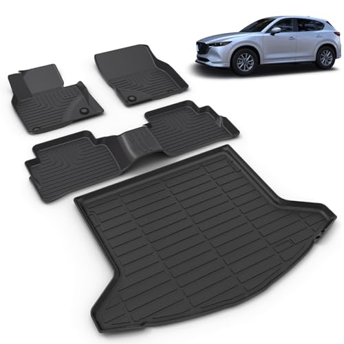 VOUKIY All Weather Car Floor Mats & Cargo Liner Set Fit for Mazda CX-5 2025 2024 2023 Floor Liners Trunk Liner CX5 Cargo Mat Accessories Black